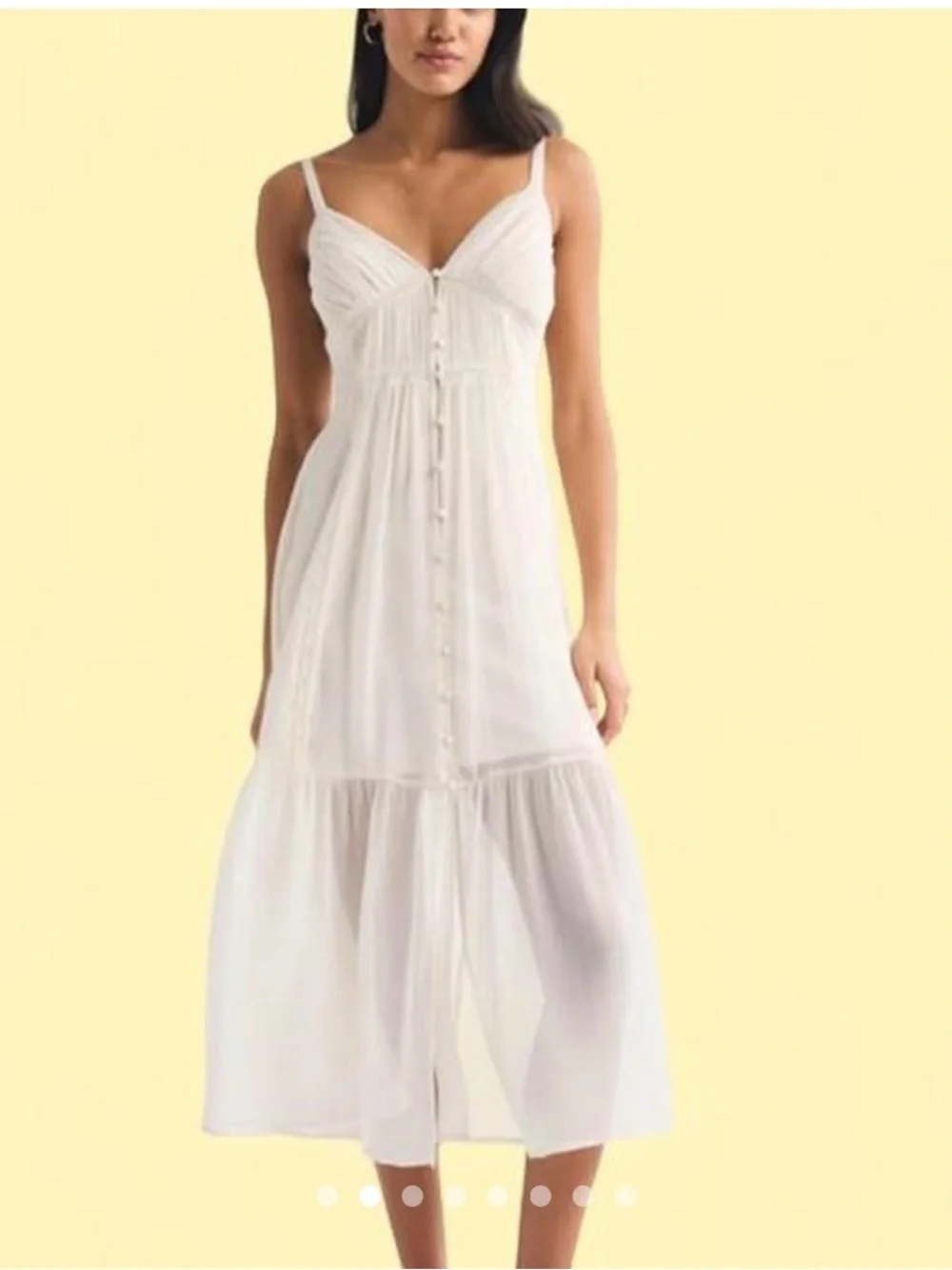 Abercrombie and fitch white boho midi dress with lace trim and button-up front